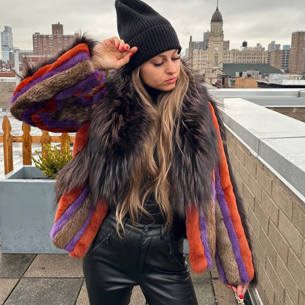 STYLISH REAL FUR MULTICOLOR JACKET